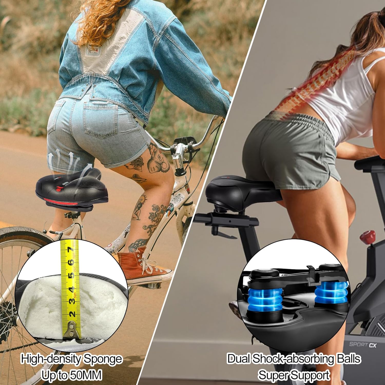 TOPCABIN Comfort Bike Saddle - Dual Shock Absorbing, Thickened Memory Foam, Waterproof | Universal Replacement for Indoor Cycling