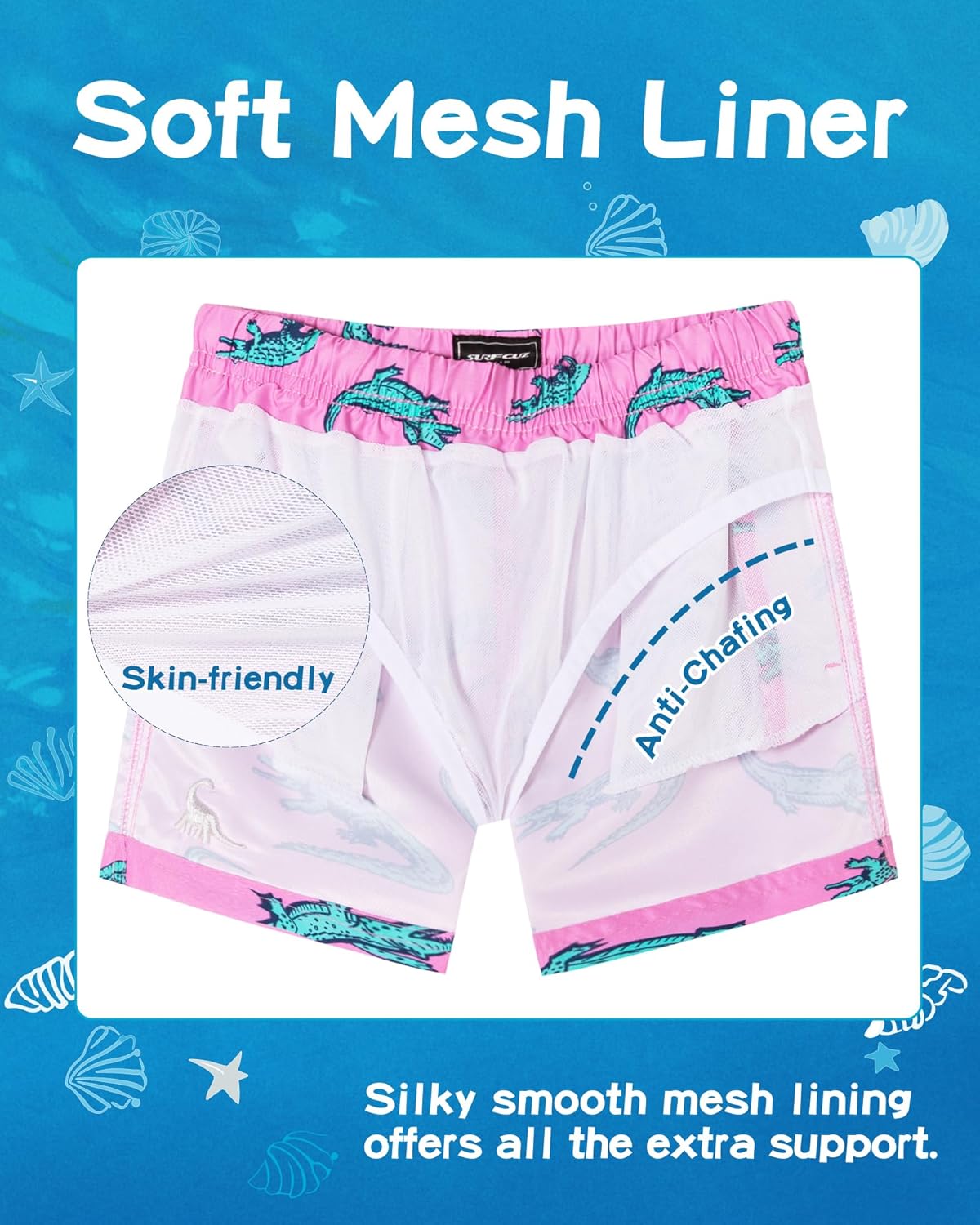 SURF CUZ Boys Swim Trunks - UPF 50+ Quick Dry Bathing Suit for Toddlers | Mesh Beach Boardshorts