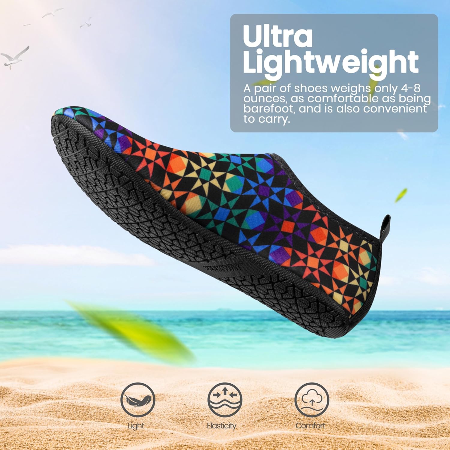 SEEKWAY Water Shoes - Quick-Dry Aqua Socks for Adults - Non-Slip Design for Beach & Pool | Black SK002(U)