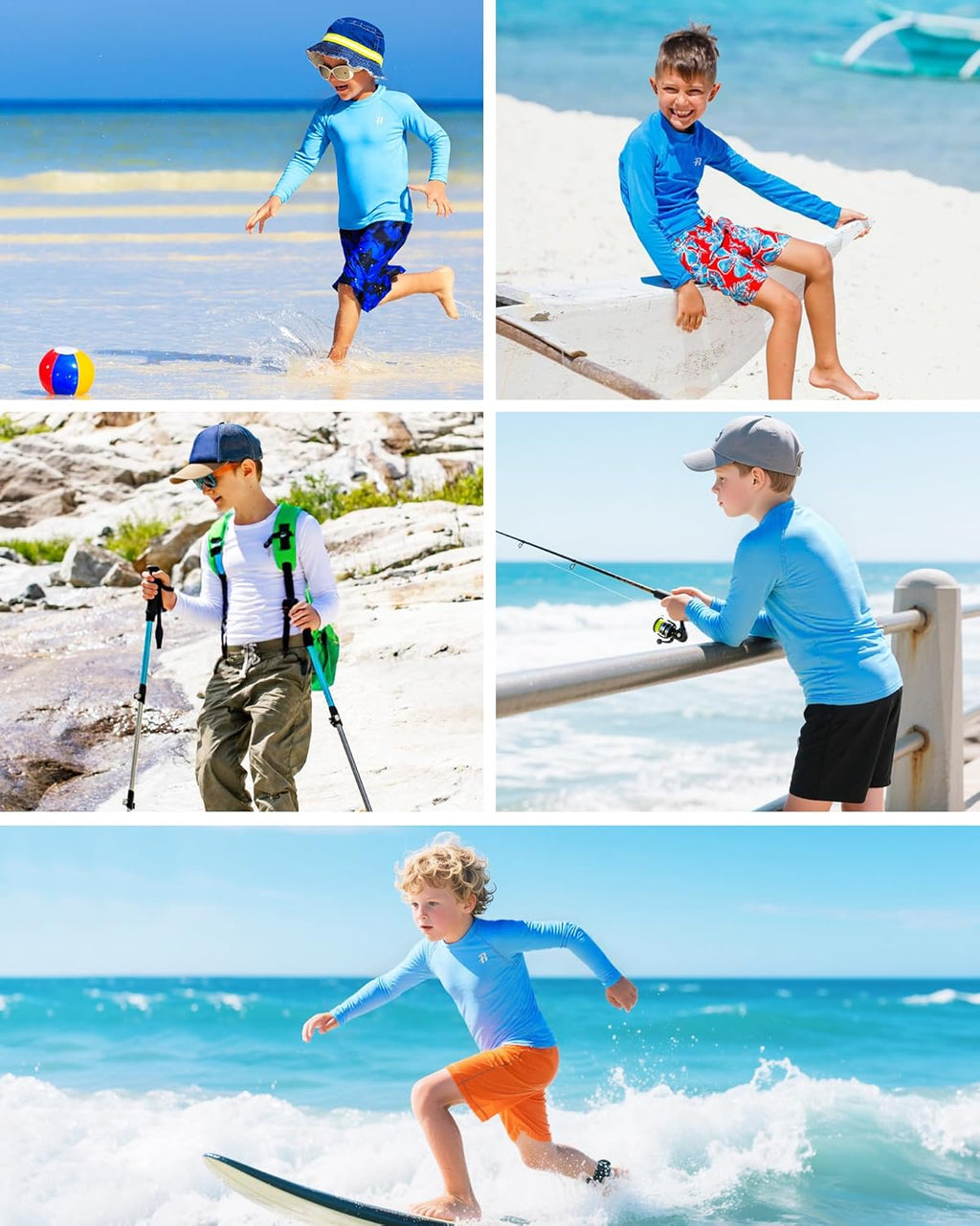Runhit Boys Swim Shirt - UPF 50+ Long Sleeve Rash Guard for Youth UV Sun Protection | Ideal for Beach & Surf
