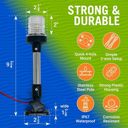 Boat Anchor Light - 9.5" LED Stern Light | USCG Tested Waterproof Marine Navigation Light