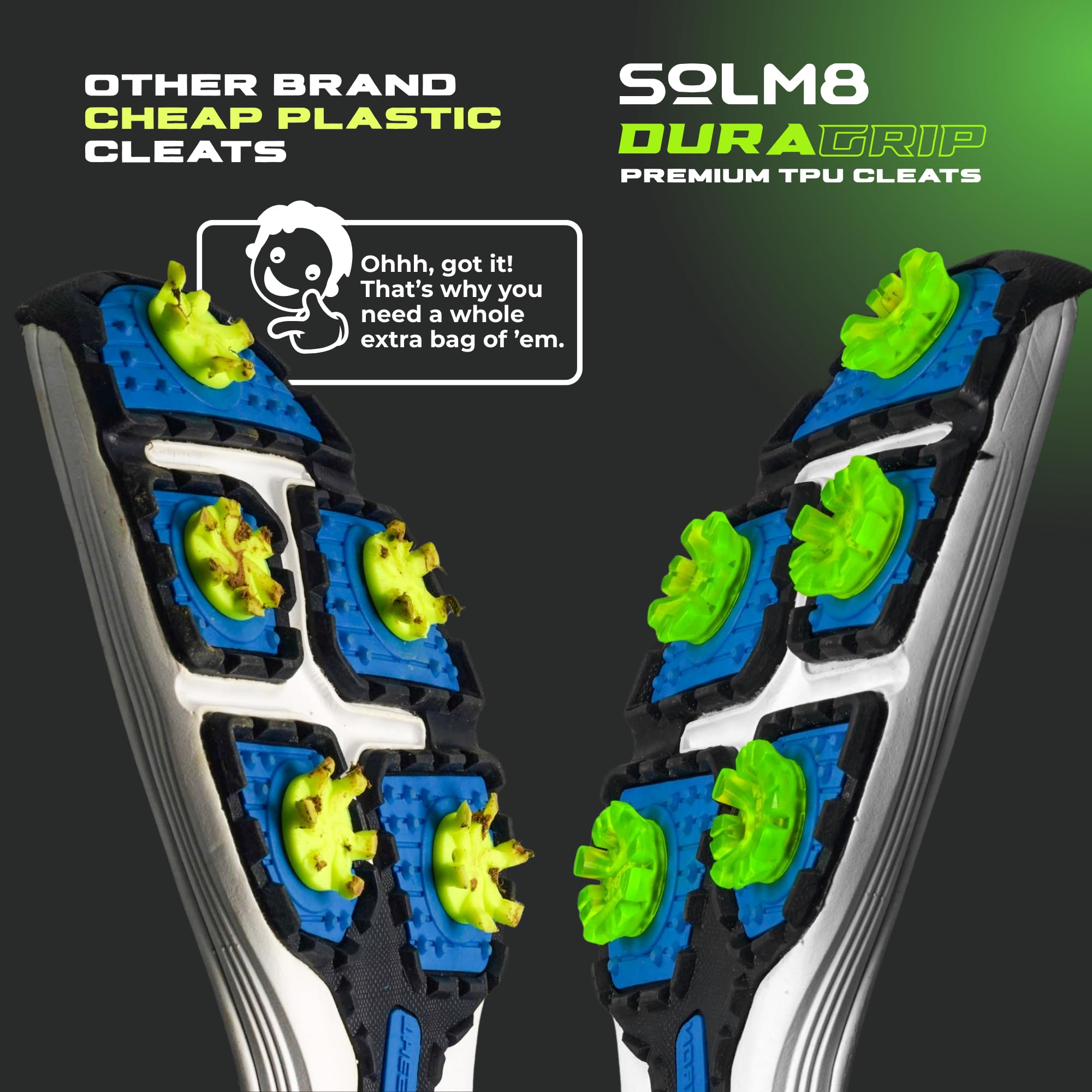 SOLM8 Golf Shoe Replacement Spikes - Metal Screw Threading Dia ¼ Inch/6mm Easy to Install on Cricket & Golf Cleats (Spanner Included)