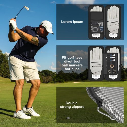 ACCTOLF Golf Glove Case, Golf Glove Case with Two Gloves Holder for Golf Bag Accessories, Golf Storage Organizer for Tees, Divot Tool, Ball Markers for Men and Women Golfer