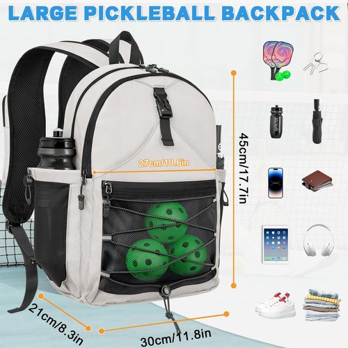 TEUEN Pickleball Bag, Pickleball Backpack for Men Women, Large Capacity Sports Pickleball Paddle Bag, Adjustable Crossbody Sling Bag Pickle Ball Bag with Fence Hook Water Bottle Holder