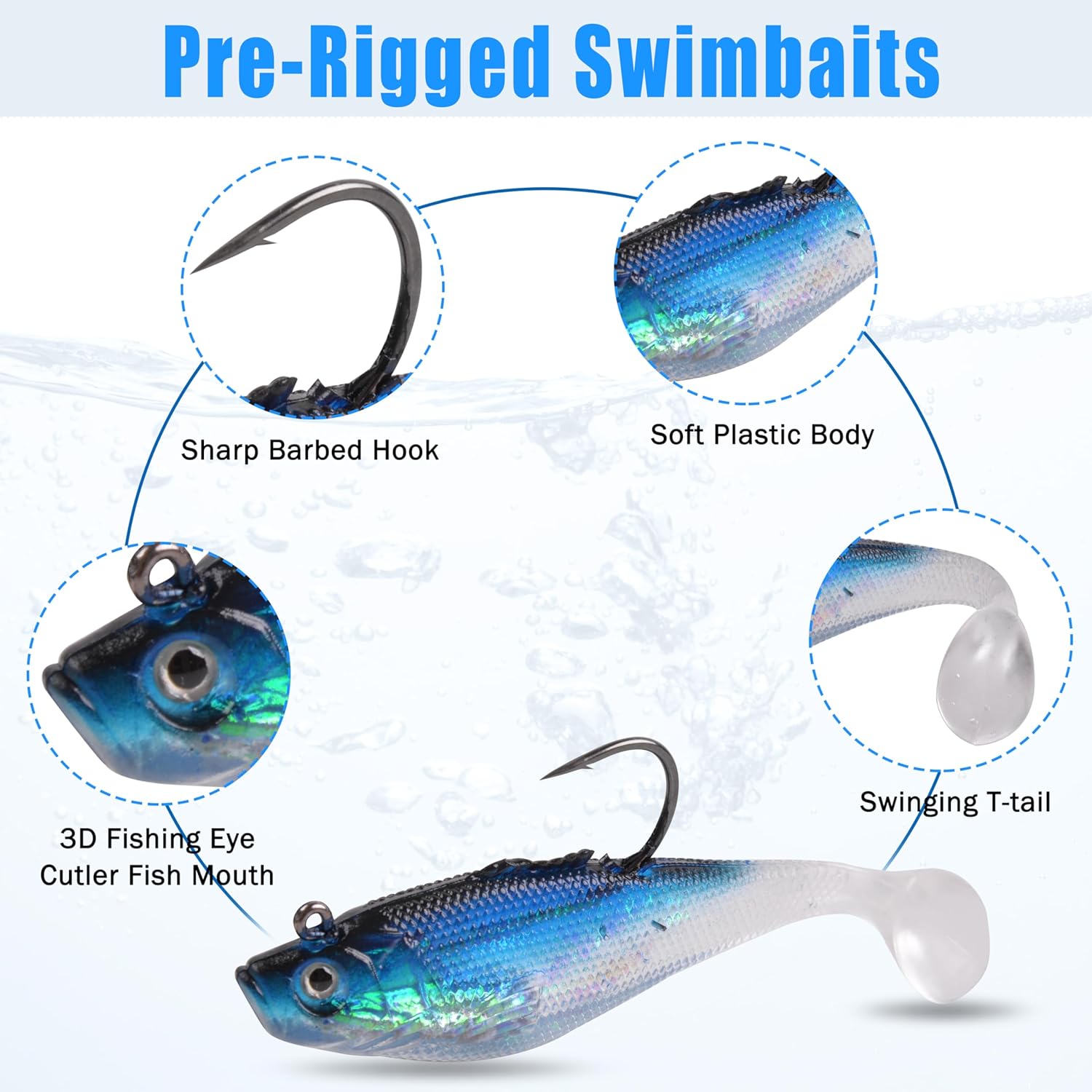 Skiennix Pre-Rigged Swimbaits - 6/12pcs Paddle Tail Swim Baits for Bass, Trout & Walleye Fishing