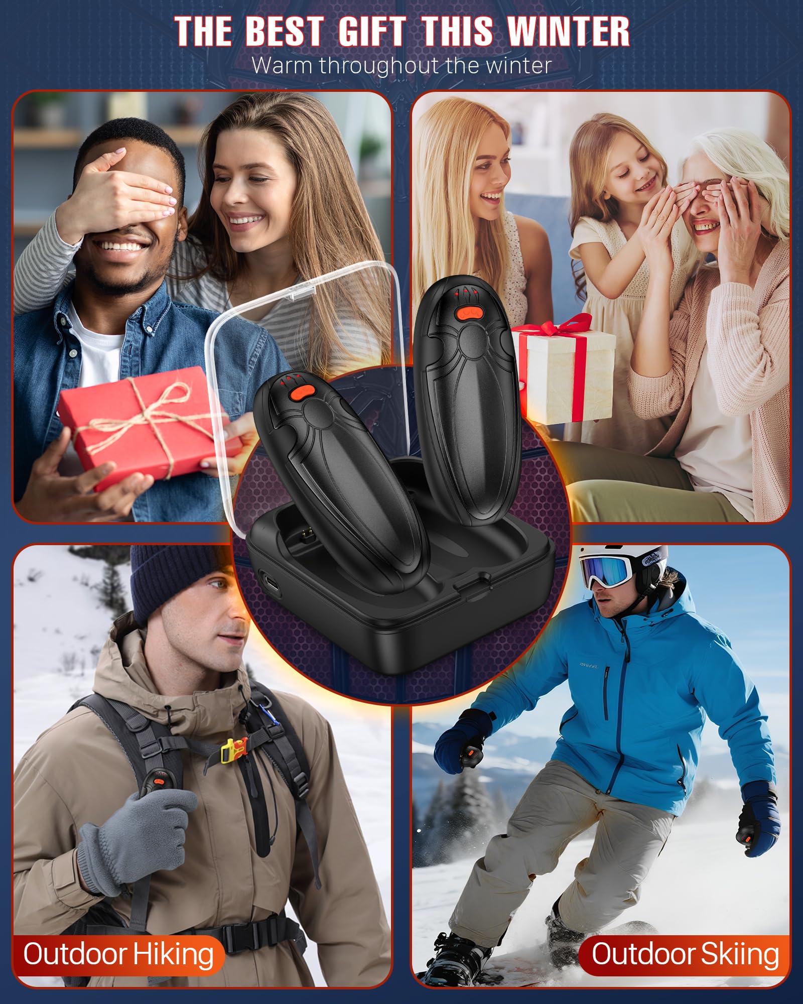 Tenvolti Hand Warmers Rechargerable 2 Pack - 14000mAh Electric AI Handwarmers with Charging Case, Magnetic 2 in 1 Pocket Heater, Gifts for Women/Men/Golf/Hunting/Travel/Camping Accessories
