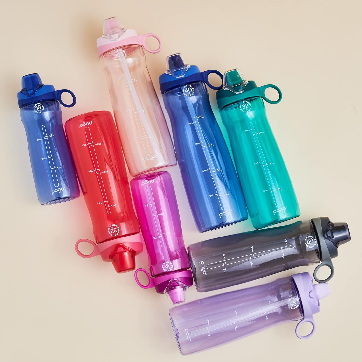 Pogo Water Bottle - Reusable BPA-Free with Chug Lid & Carry Handle | Perfect for Travel & Gym | 18oz, 32oz, 40oz, 64oz