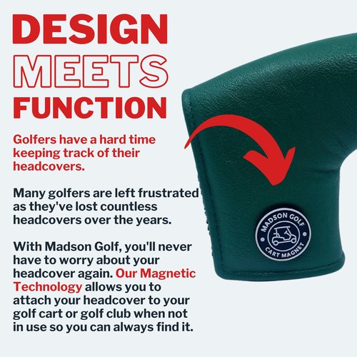 Classic Blade Putter Headcovers with Madson Golf Cart Magnet for Secure Positioning & Quick Access, Protective PU Leather Head Covers, Magnetic Golf Accessories, Golf Cart Accessories (Green - Blade)