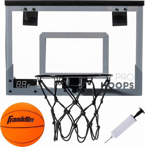 Franklin Sports LED Indoor Basketball Hoop - Over The Door Mini Set with Steel Rim, Ball & Pump