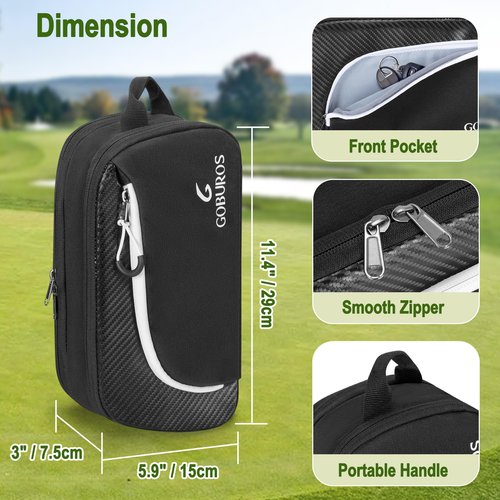 GOBUROS Golf Glove Holder Case with 2 Glove Shaper, Protective Golf Ball Bag Accessory Storage Organizer for Tees Balls Markers, Golf Gifts for Men Women, Black