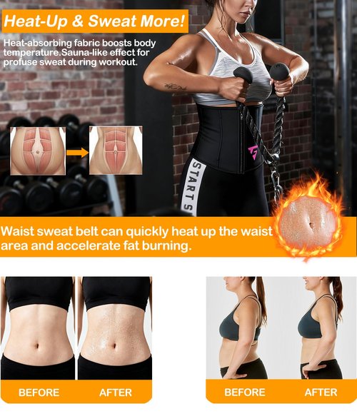 FUXERT Womens Waist Trainer with Zipper Sweat Waist Trimmer for Women Sweat Belt Band Sports Sauna Suit（PK S