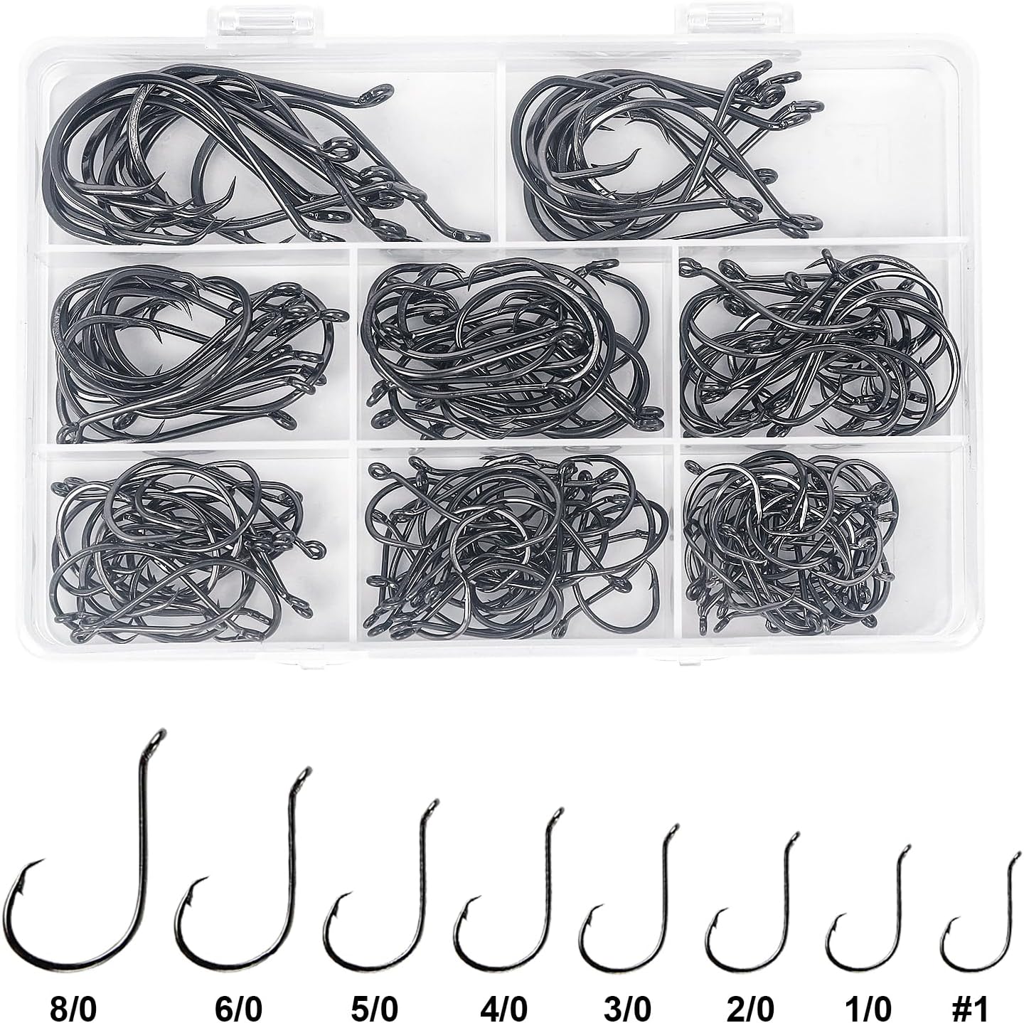 UCEC Circle Hooks - 2X Strong Offset Fishing Hooks for Saltwater | High Carbon Steel, 150/240pcs, Sizes #1-8/0