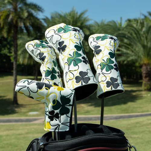 brdejc Golf Club Cover Lucky Clover Driver Covers Fariway Wood Headcover Hybrid Cover Leather Golf Headcovers for All Brand (for Hybrid-White)
