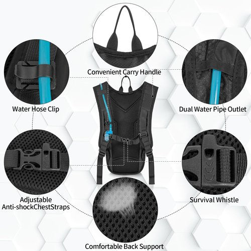 WELIDAY Hydration Backpack with 2L Leak Proof Water Bladder, Lightweight Hydro Water Daypack for Rave, Cycling, Running, Hiking, Climbing (Black, 2L Water Bladder)