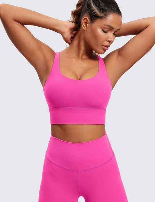 CRZ YOGA Longline Sports Bra for Women - Medium Impact Criss Cross Padded Yoga Top
