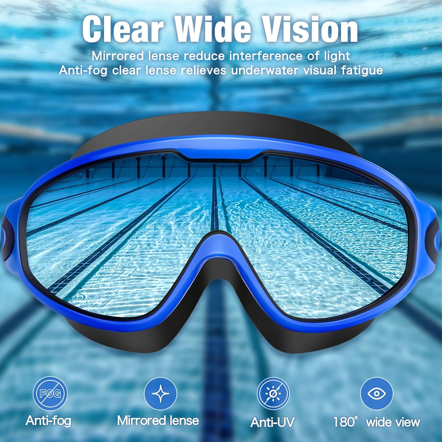 Water Space Swim Goggles 2 Pack for Adult Men Women, Anti-fog UV Protection No Leak 180° Wide View Clear Vision Pool Goggles