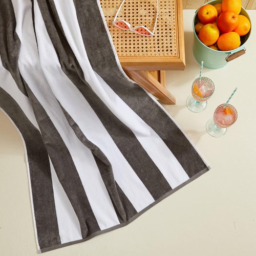Market & Place 100% Cotton Velour Beach Towel Set - Ultra Soft & Highly Absorbent 30" x 60" Towels | Marina Collection (4-Pack, Charcoal)