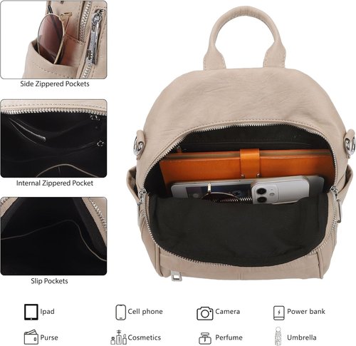 Angel Kiss Small Backpack Purse - Soft Vegan Leather Women's Designer Handbag | Roomy Apricot Color
