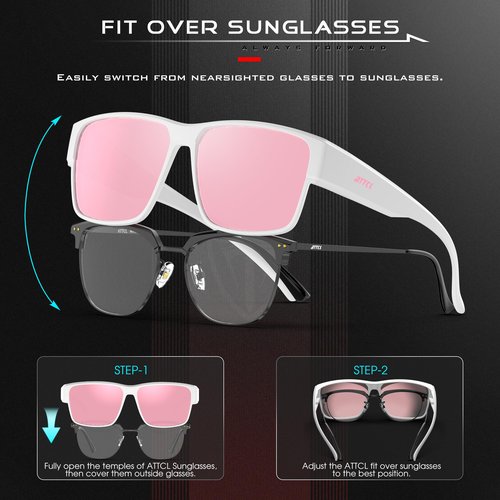 ATTCL Polarized Fit Over Sunglasses for Men Women, Oversized Square UV400 Sun Glasses for Driving, Fishing T991 White-Pink