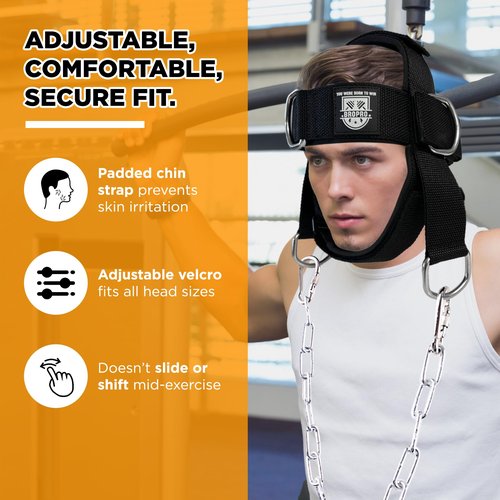 Neck Strap with Chain for Weightlifting, Nylon & Neoprene Workout Equipment, Adjustable Weight Training Strap, Gym Neck Support Strap, Heavy Duty Weightlifting Accessories for Strength Training.