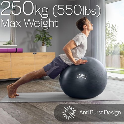 Core Balance Exercise Ball, Stability Ball for Yoga, Pilates and Fitness, Gym Ball for Home Gym and Office Chair, Training, Physical Therapy, Anti Burst, Pump Included, 55cm 65cm 75cm 85cm
