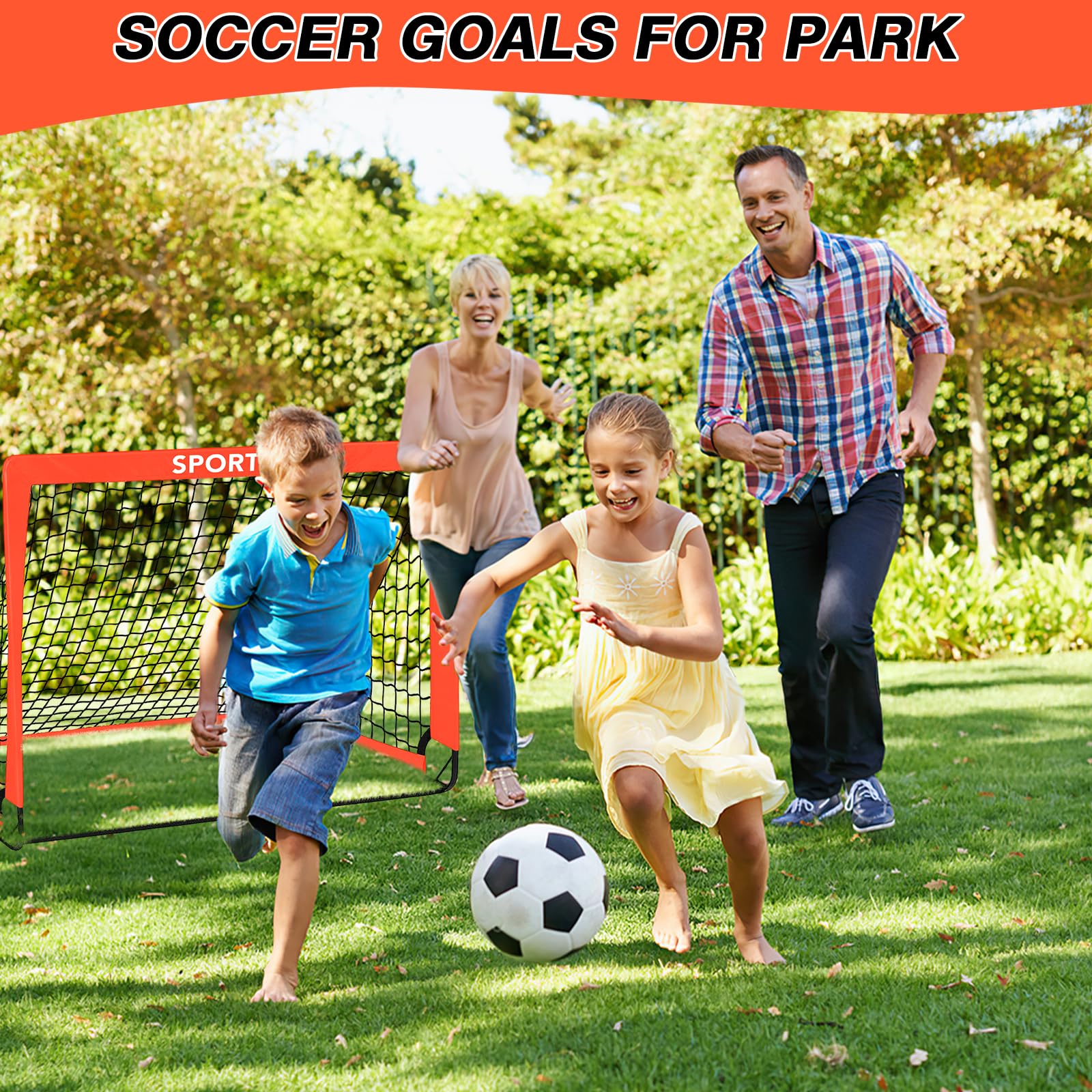 2 Pack 4' x 3' Soccer Goal Net Set, Pop Up Kids Practice Soccer Goals for Indoor and Outdoor.Portable Soccer Net with Carrying Bag & Ground Pegs, Perfect for Backyard, Field, Court (Orange)