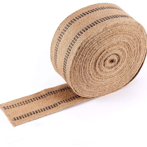 ZOENHOU 3.5 Inch x 21.8 Yard Upholstery Jute Webbing, Thickened Jute Chair Webbing Furniture Webbing Natural with Black Stripes for Outdoor Indoor