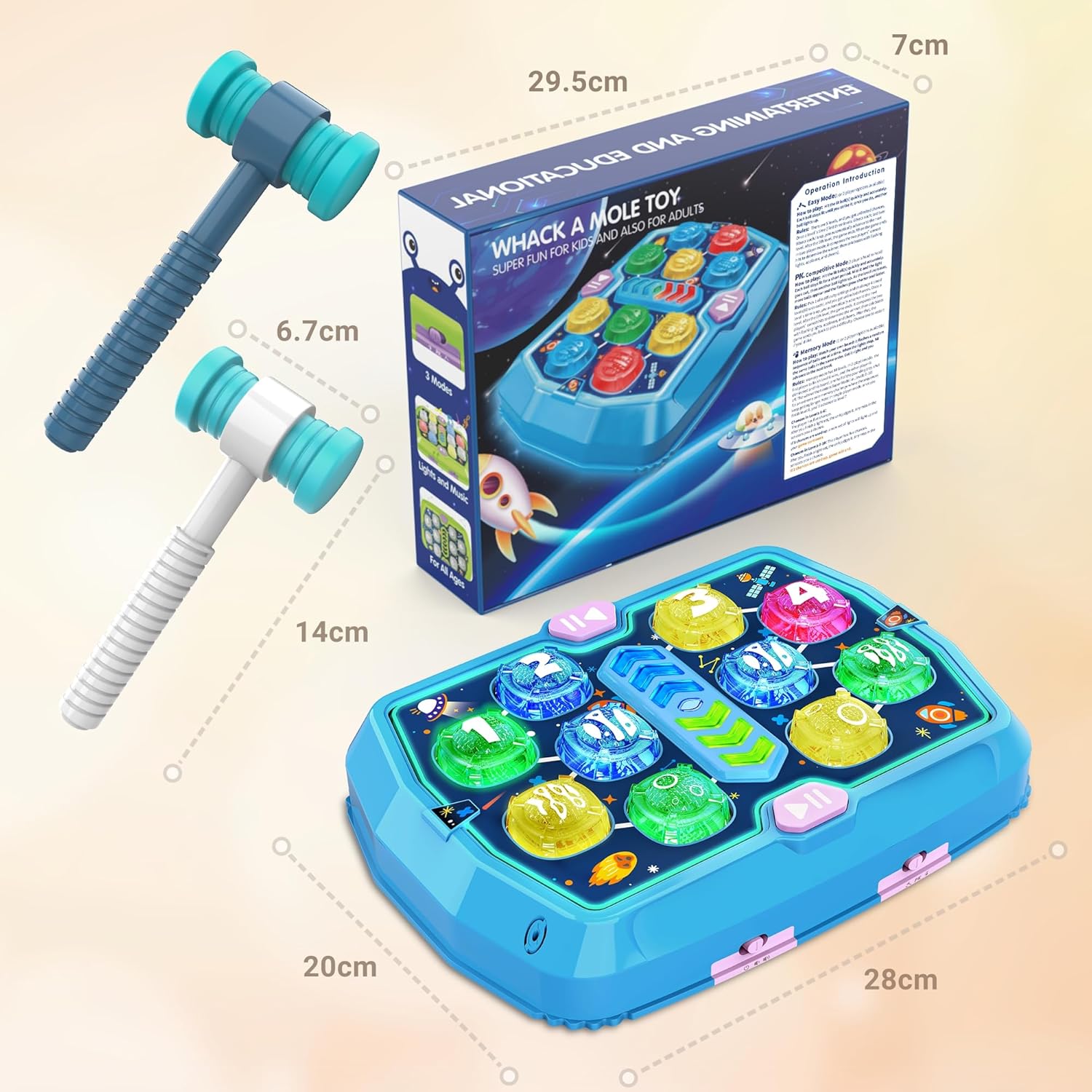 Whack Game Mole | Interactive Pounding Toy for Toddlers | 3 Modes, 2 Hammers, Sound & Light | Ages 3-8