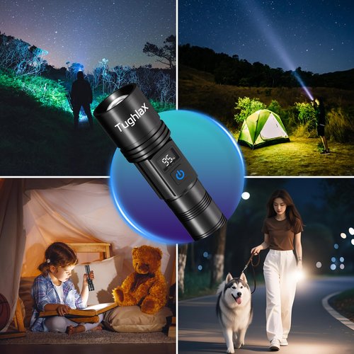 Tughlax 3Pack Rechargeable Flashlights High Lumens, Super Bright Flashlight with LCD Digital Display, 5 Modes Adjustable LED Flashlight Tactical Flashlights High Powered, Flash Lights for Emergency