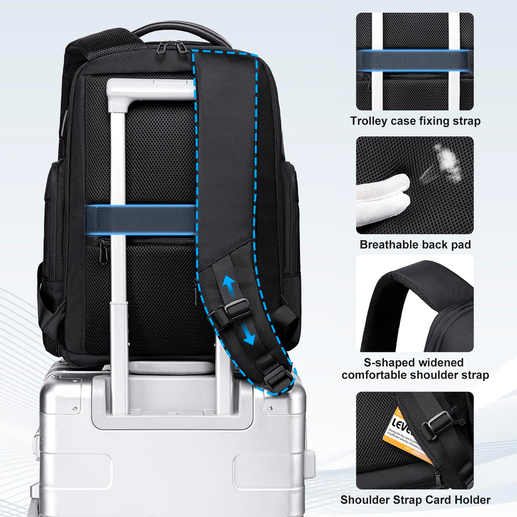 FENRUIEN Business Travel Backpack for Men,Large Capacity Laptop Backpack with USB Charging Port,Multifunctional Water Resistant Expandable Black Bag Fits 15.6 Inch computer
