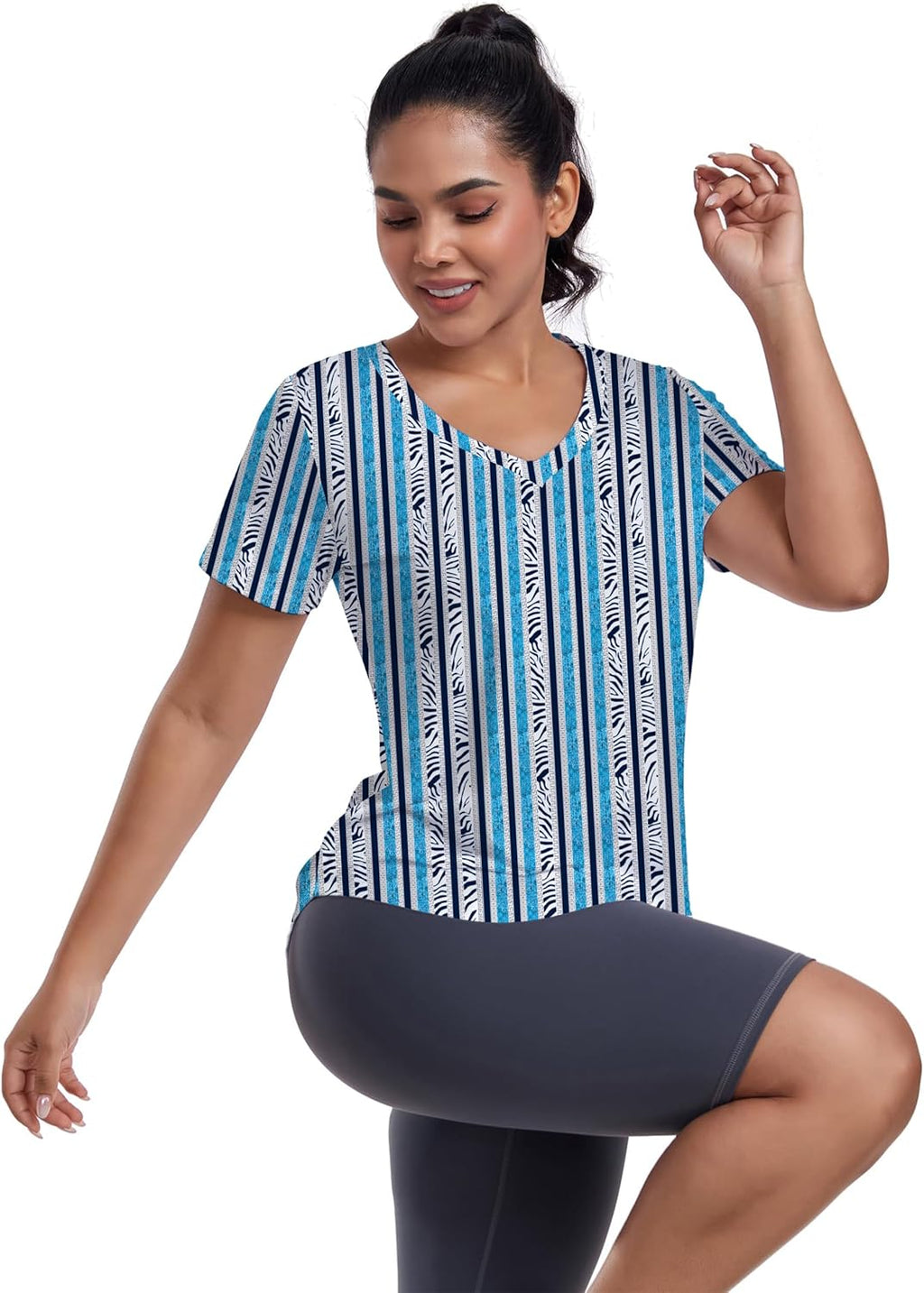 Skiennix Short Sleeve Workout Shirt - Loose Fit V-Neck Exercise Top for Yoga & Gym | Dry Fit, Comfortable