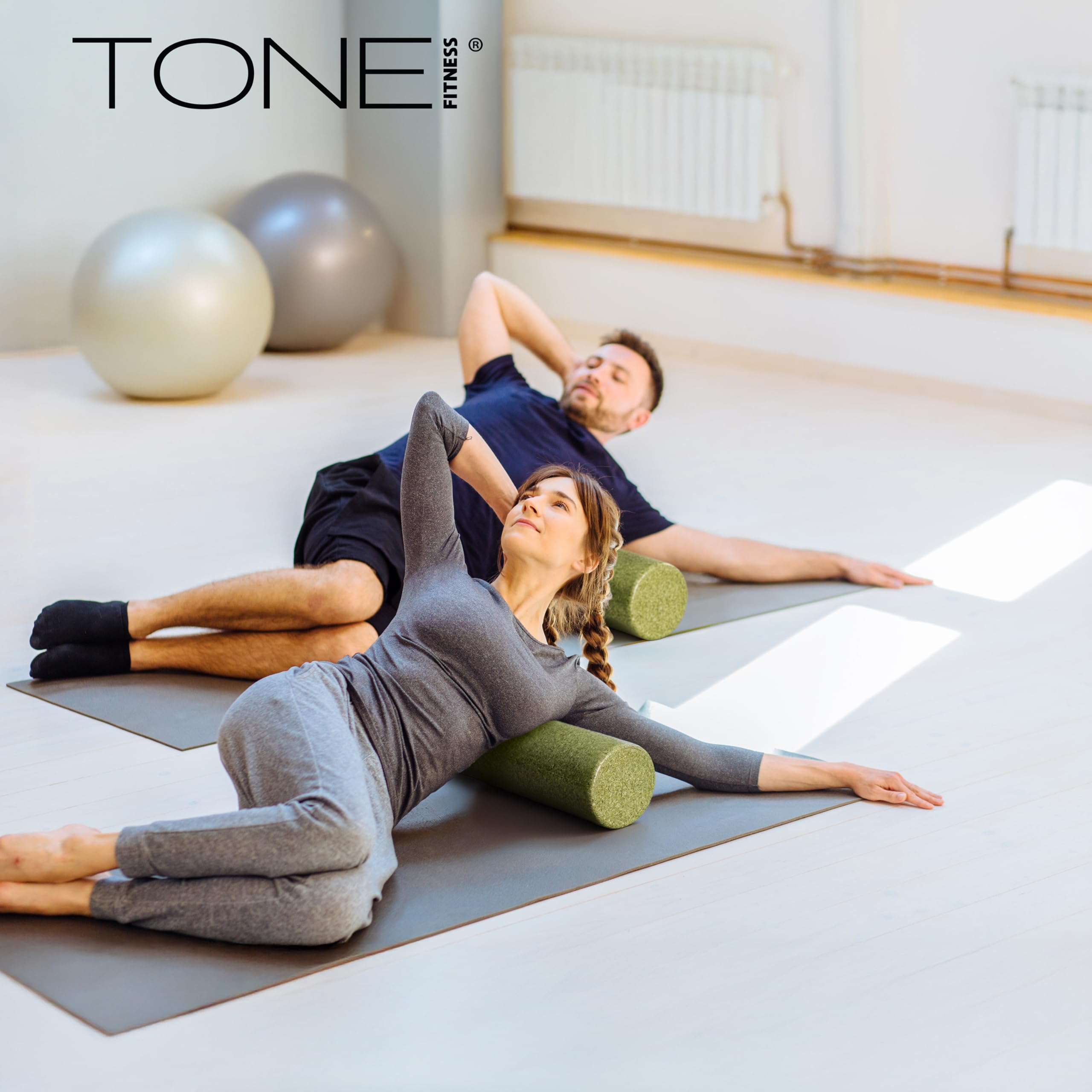 Tone Fitness High Density EPP Foam Exercise Foam Roller for Yoga, Pilates, Stretching, Massage, and Recovery 18 inch Green