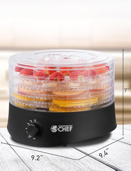 Commercial Chef Food Dehydrator - 5 BPA-Free Trays for Meat, Fruit & Veggies | 280W Adjustable Thermostat, Black