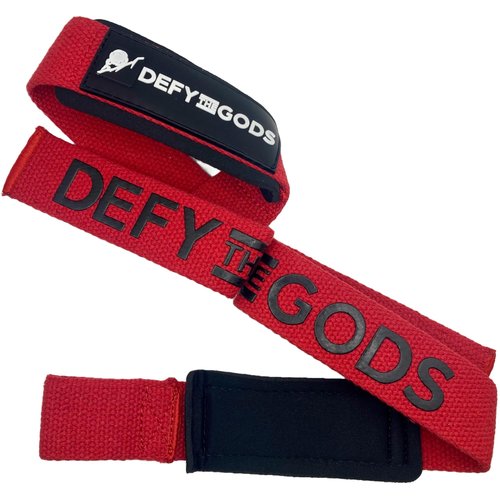 Defy The Gods Pull Wraps for Weightlifting, Cross-Training - Premium Quality Lasso Wrist Straps for Wrist Stability and Wrist Support in Strength Training, Pull Exercises (Red/Black)