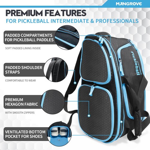 Mangrove Pickleball Backpack, 2025 Pickleball Bag Fits 4+ Paddles & Pickle Ball Accessories, Large Paddle Bag with Fence Hook, Extra Pockets, Ventilated Shoes Storage