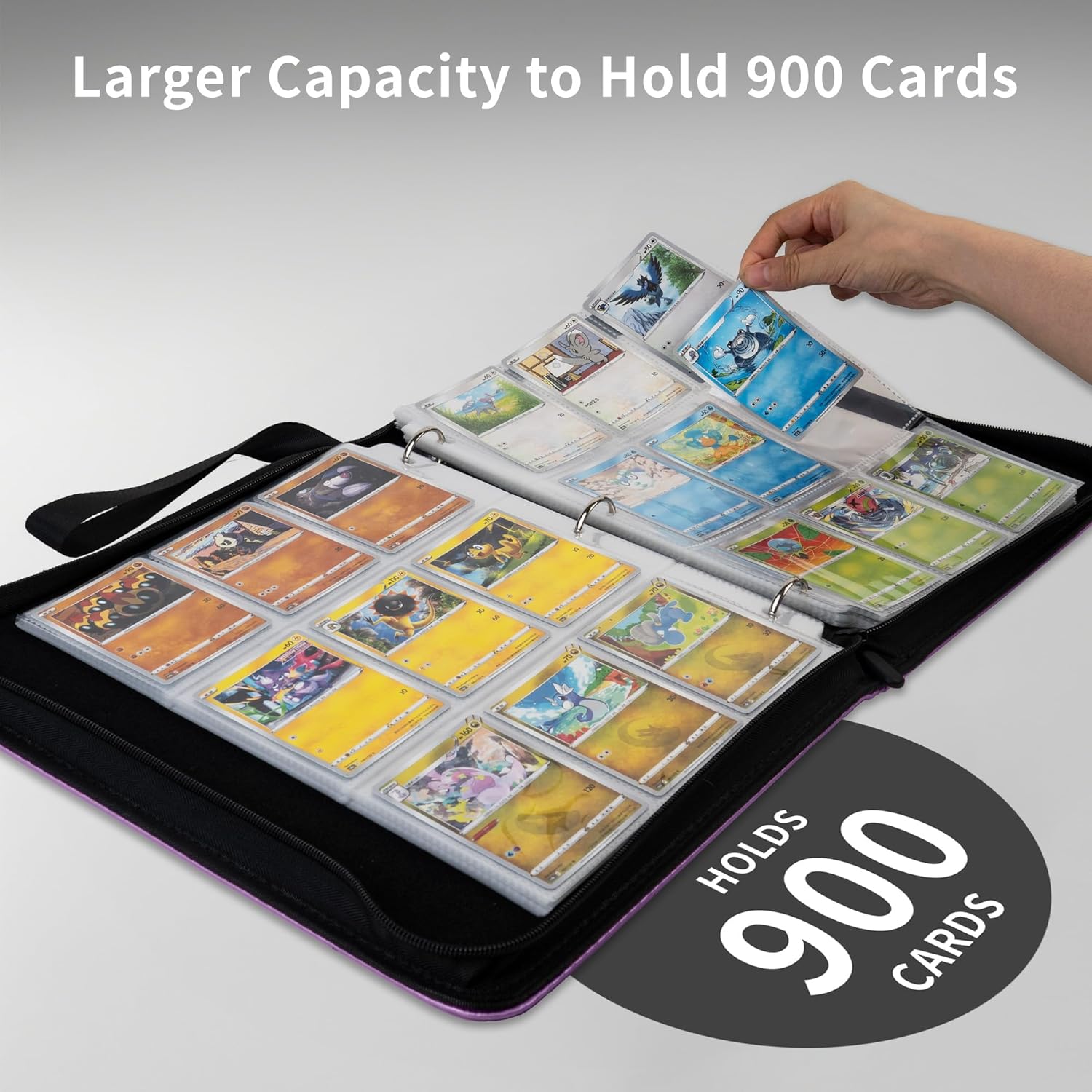 Trading Card Binder - 9 Pocket PU Zipper Album | Holds 900 Cards, Hard Cover Organizer for Pokémon, MTG & Sports Cards (Purple)