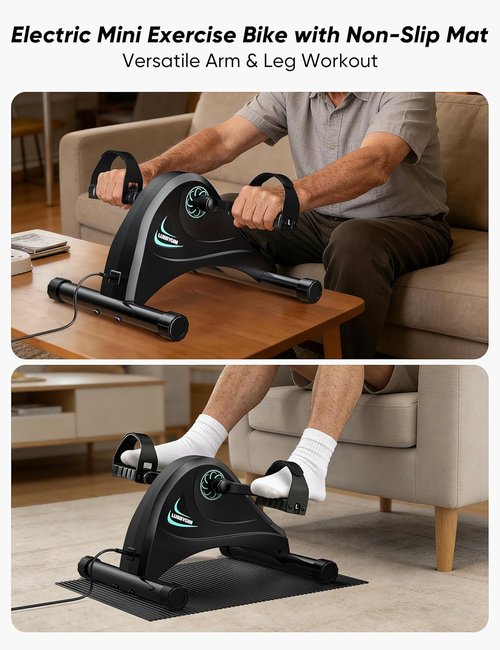 LUBBYGIM Mini Exercise Bike - Under Desk Pedal Exerciser for Seniors | Electric Motorized Foot Pedal Machine with 6 Speed Levels