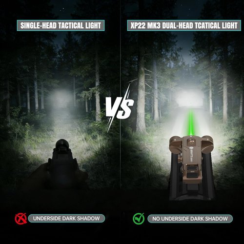 Brinyte XP22 MK3 Tactical Flashlight - 1600 Lumens Dual-Head with Green Laser & Rechargeable Design