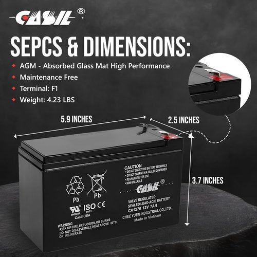Casil 12v 7ah Battery CA1270 for Bella Betty Daisy Vapo Razor ES300, E300, E200, 12V Razor Pocket mod Battery, Replacement for Razor 2 Pack