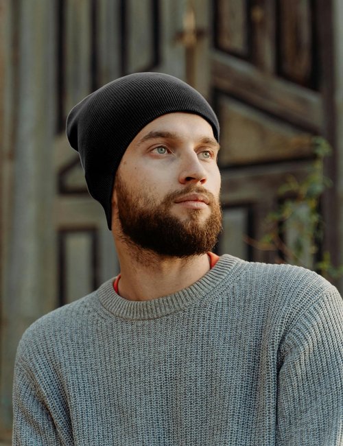 100% Cotton Beanie Hat for Men Women - Soft Unisex Winter Knit Skull Cap, Stretch Fit Fashion Fisherman Beanie, Black