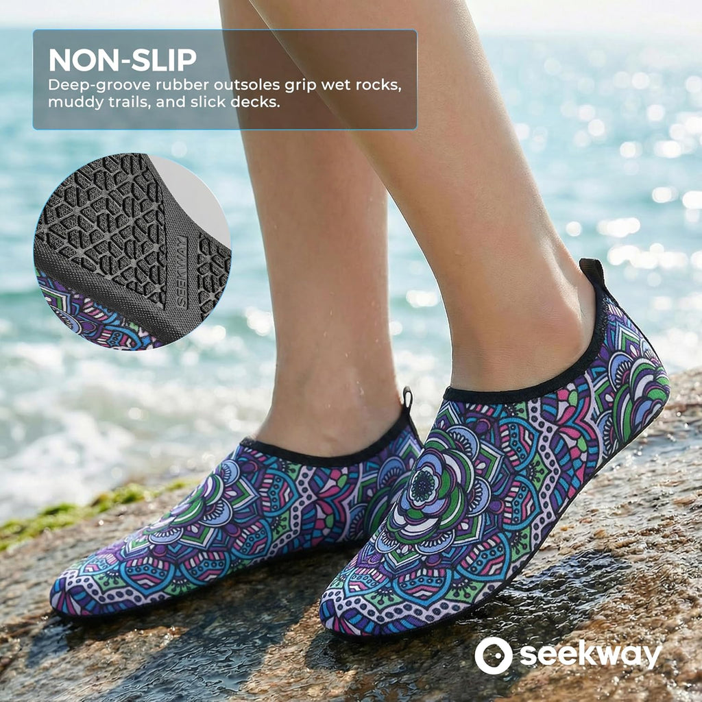 SEEKWAY Water Shoes - Quick-Dry Aqua Socks for Men & Women | Non-Slip Barefoot Design - Black