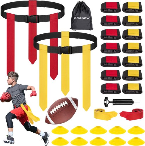 Flag Football Set by [Brand Name] - Adjustable 14/20 Player Belts with Cones, Football, Pump & Bag for Youth and Adults