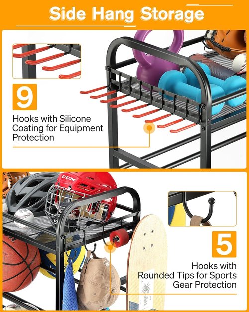 EXTCCT Garage Sports Equipment Organizer - Rolling Ball Storage Bin with Wheels | Basketball & Baseball Gear Rack