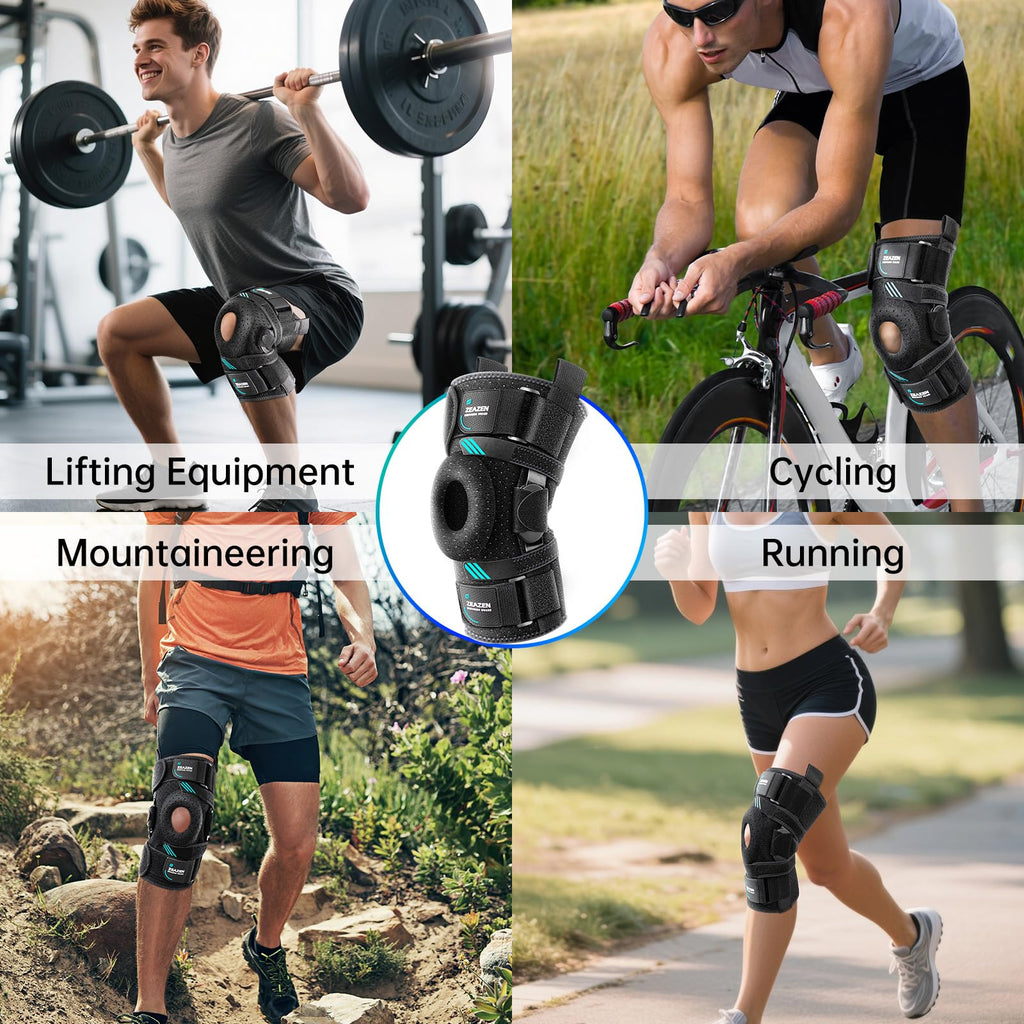 ZEAZEN Hinged Knee Brace with Dual Metal Side Stabilizers & Patella Support – Adjustable Open Patella Knee Support for Men and Women – Helps with ACL, MCL, Meniscus Issues – Breathable Design for Sports, Running, Workout (Medium)