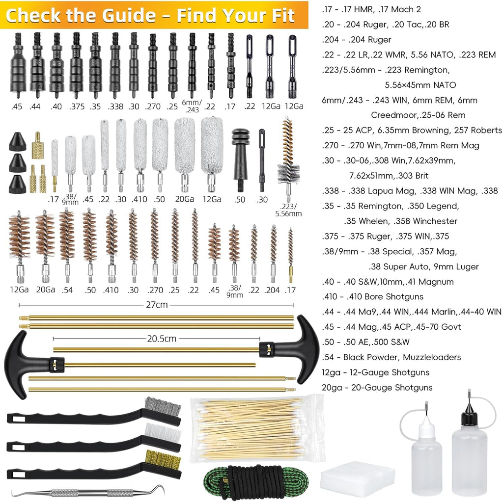 Skiennix Gun Cleaning Kit - Universal All Caliber Rifle & Handgun Cleaner with Brass Rods & Carrying Case