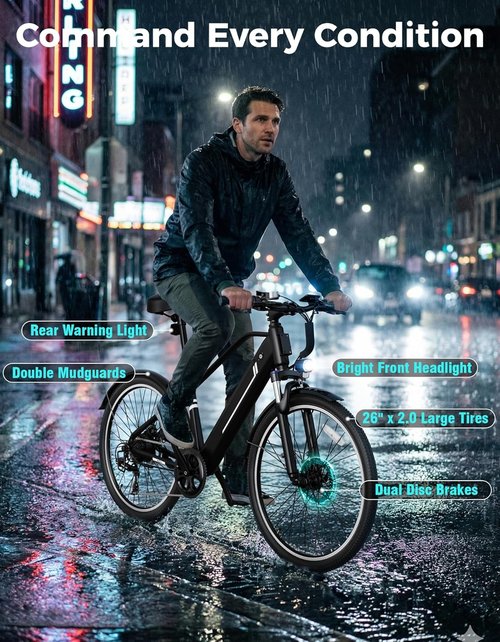 Jasion 26" Electric Bike - Removable Battery Ebike with 3 Modes, 7-Speed, 1200W Motor | Max 28MPH, 50 Miles