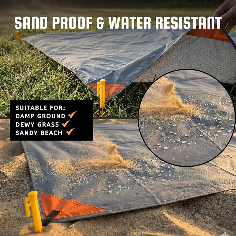 Pocket Beach Blanket Ultralight Water-Resistant Ground Cover (Fits 2-4) - Sand Proof, Compact Outdoor Mat - Variation: Small