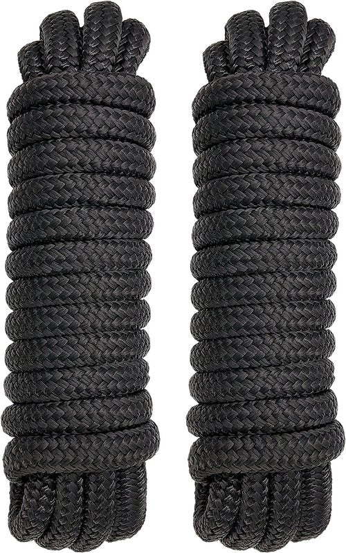 Marine Grade Dock Lines by [Brand Name] - 5/8" x 35' Double Braided Nylon Boat Rope - High Strength, Easy Handling, Fray Resistant - Black (2 Pack)