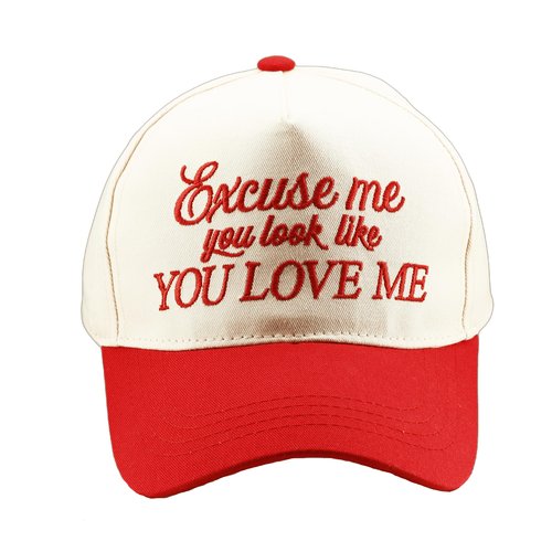 Two-Toned Excuse Me You Look Like You Love Me Dad Cap Embroidered Lettering Hat Baseball Hat for Ladies and Men,Red/Beige