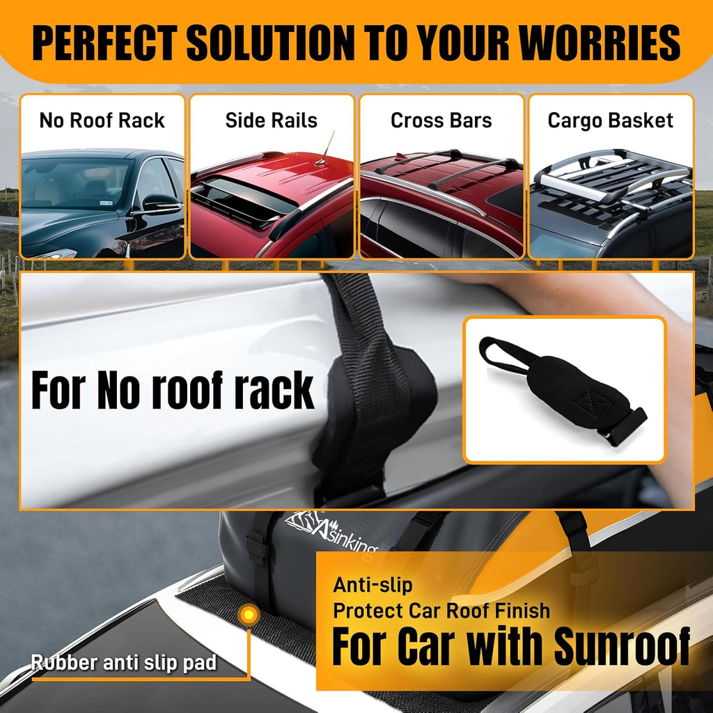 Skiennix Rooftop Cargo Carrier Bag - 100% Waterproof 20 Cubic Feet Luggage Carrier for All Vehicles | Includes Anti-Slip Mat & Storage Bag